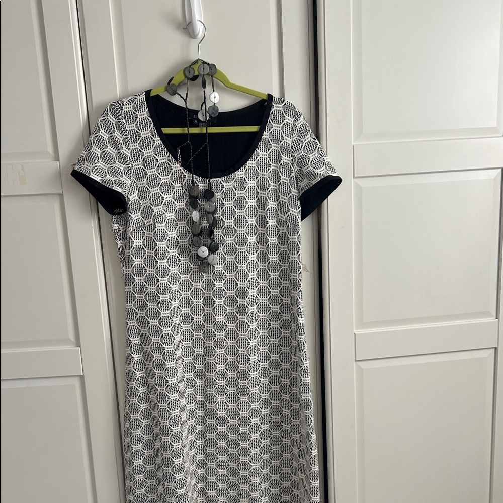 Etcetera Black and White Geometric Midi Dress